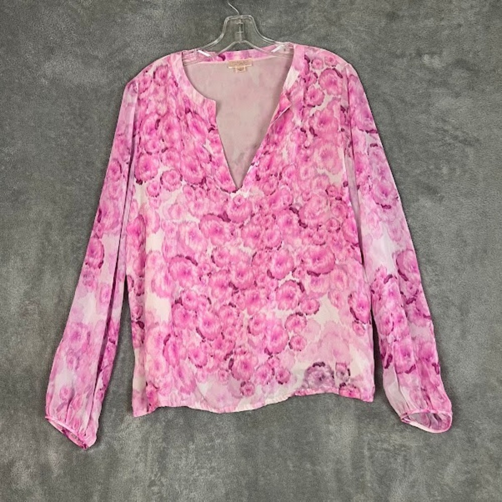 Giambattista Valli 100% Silk Floral Long Sleeve Blouse Womens L Pink Italy